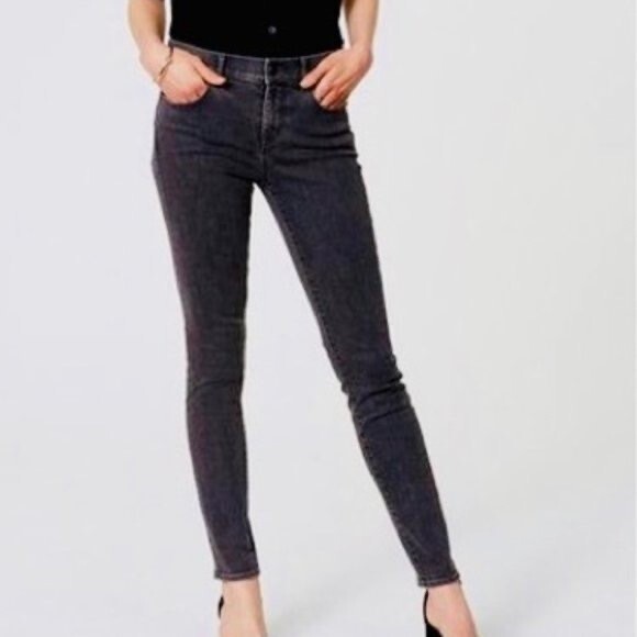 LOFT Ann Taylor Black Jeans Women’s 29 8 High Waist Stone Wash Skinny Dark Denim - Picture 1 of 8